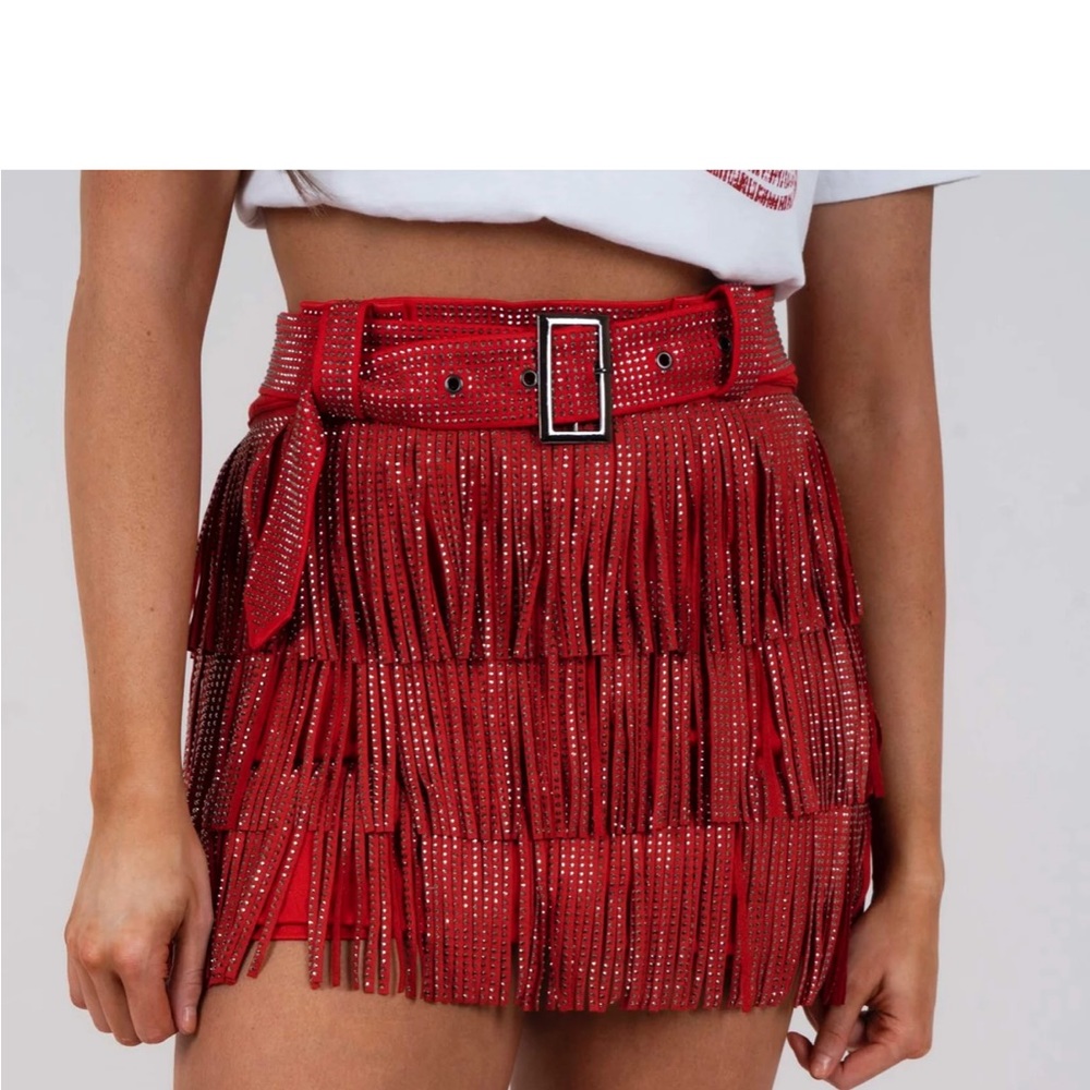 Eye Catcher Fringe Skort - Red